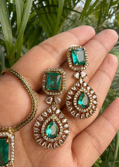 VedaShakti Temple AD Necklace Set - Green