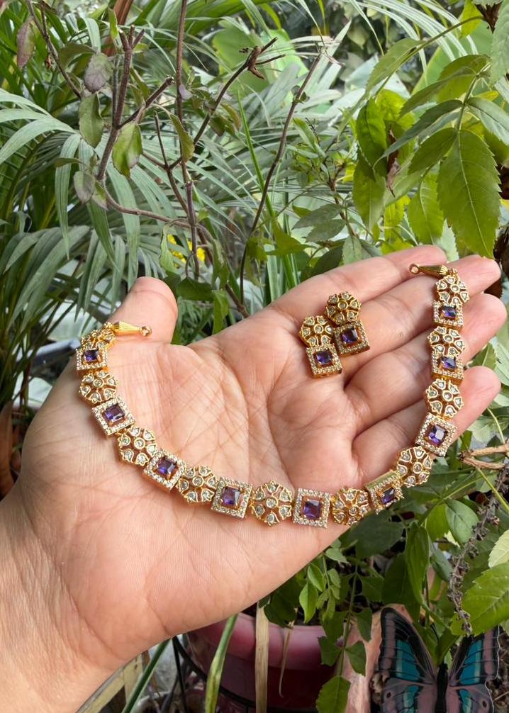 Parashakti Temple AD Necklace Set - Lilac/Purple