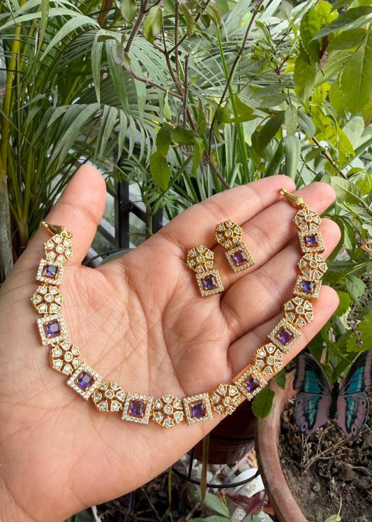 Parashakti Temple AD Necklace Set - Lilac/Purple