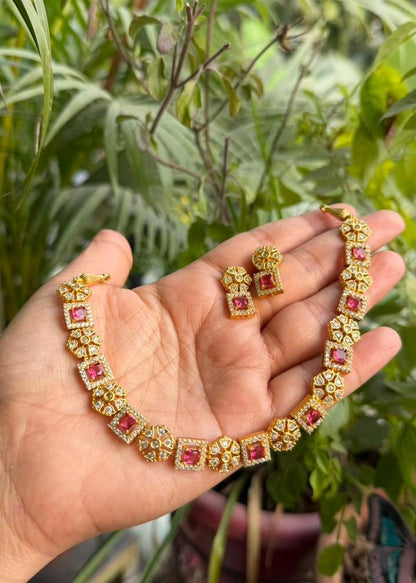 Parashakti Temple AD Necklace Set - Ruby