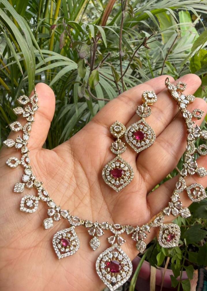 Adhishakti Temple AD Necklace Set - Ruby