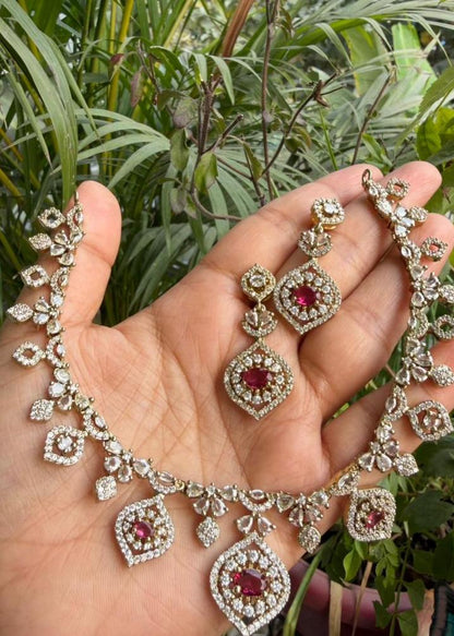 Adhishakti Temple AD Necklace Set - Ruby