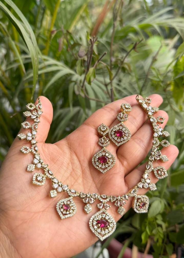 Adhishakti Temple AD Necklace Set - Ruby