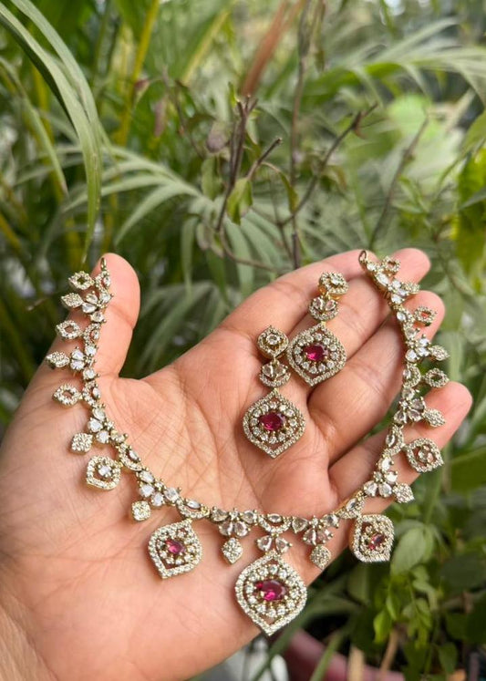 Adhishakti Temple AD Necklace Set - Ruby