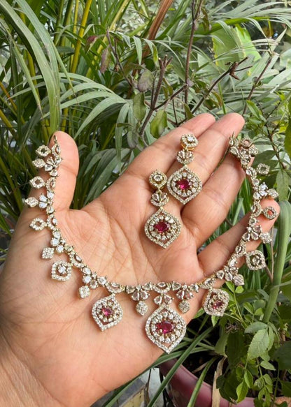 Adhishakti Temple AD Necklace Set - Ruby