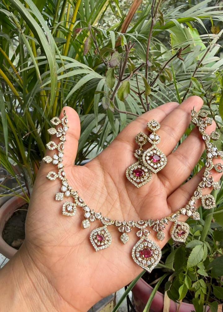 Adhishakti Temple AD Necklace Set - Ruby