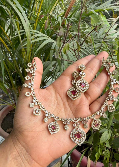 Adhishakti Temple AD Necklace Set - Ruby