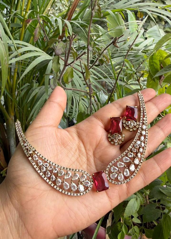 Svarupa Temple AD Necklace Set - Maroon