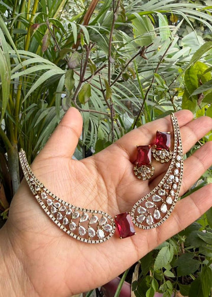 Svarupa Temple AD Necklace Set - Maroon