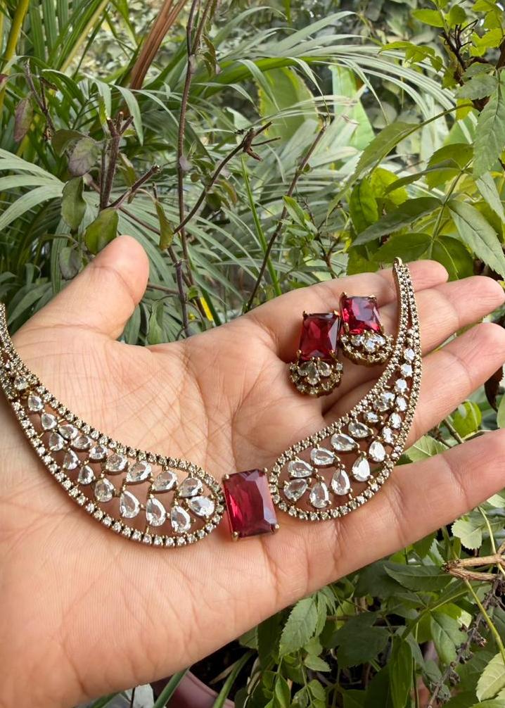 Svarupa Temple AD Necklace Set - Maroon