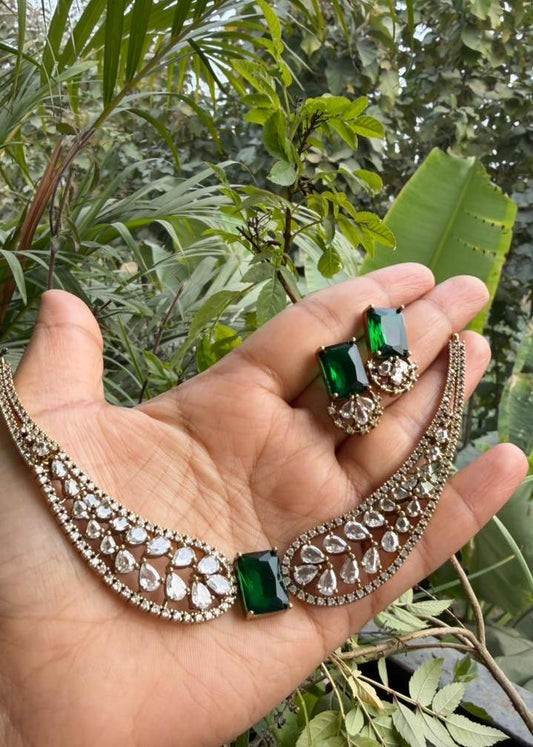 Svarupa Temple AD Necklace Set - Green