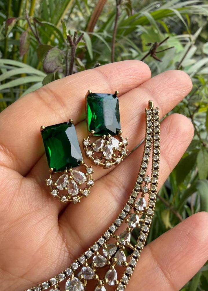 Svarupa Temple AD Necklace Set - Green