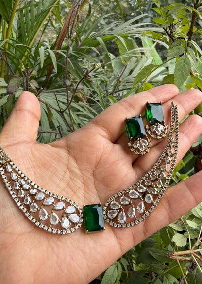 Svarupa Temple AD Necklace Set - Green
