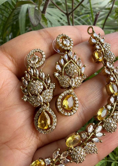 Rani Kamal Temple AD Necklace Set - Yellow