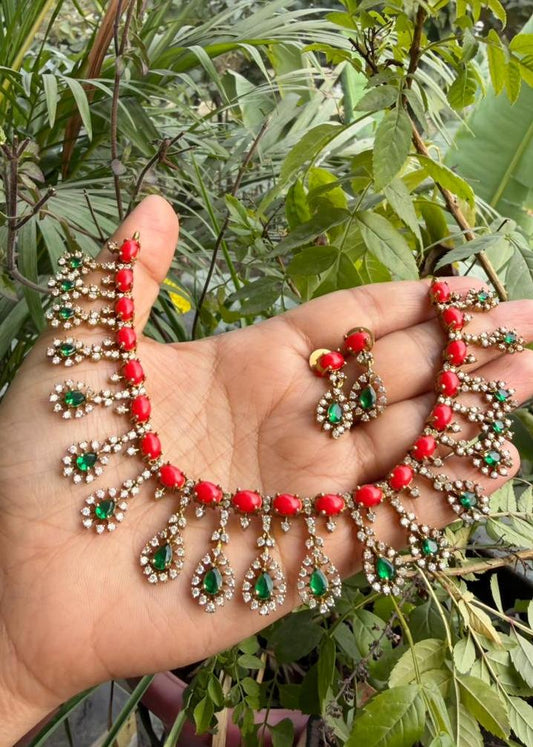 Devalika Coral Temple AD Necklace Set - Multicolour