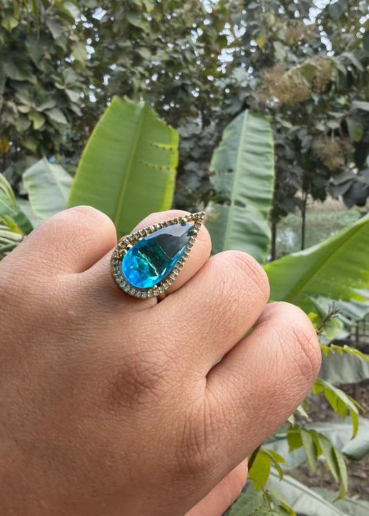 Ina AD Adjustable Ring - Clear Sea blue