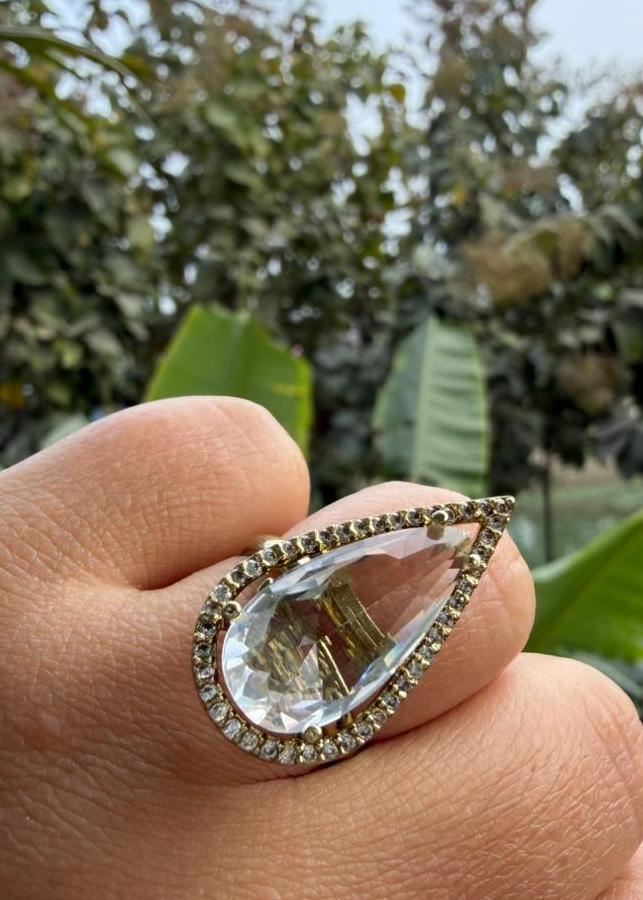 Ina AD Adjustable Ring - Clear/White