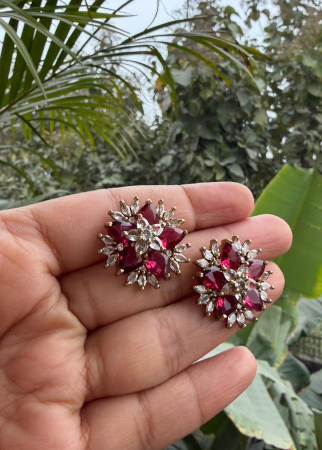 Ishvi Temple AD Stud - Ruby