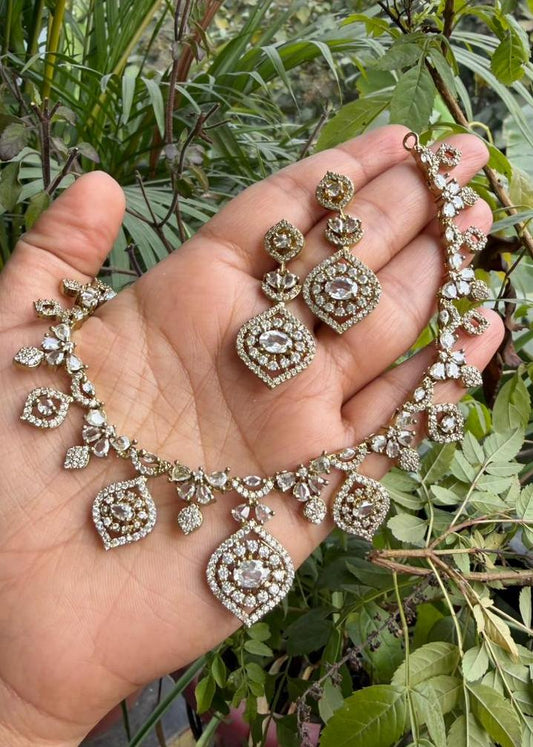 Adhishakti Temple AD Necklace Set - White/Clear