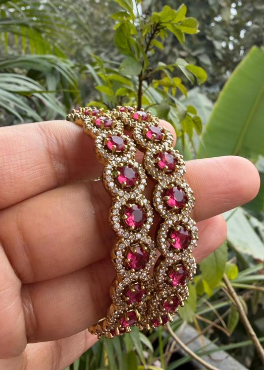 Swarnalaya AD Bangle Set - Ruby