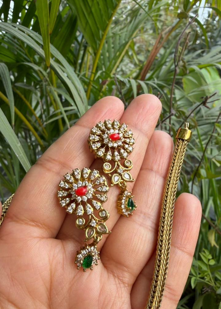 Antara Coral Temple AD Necklace Set - Multicolour