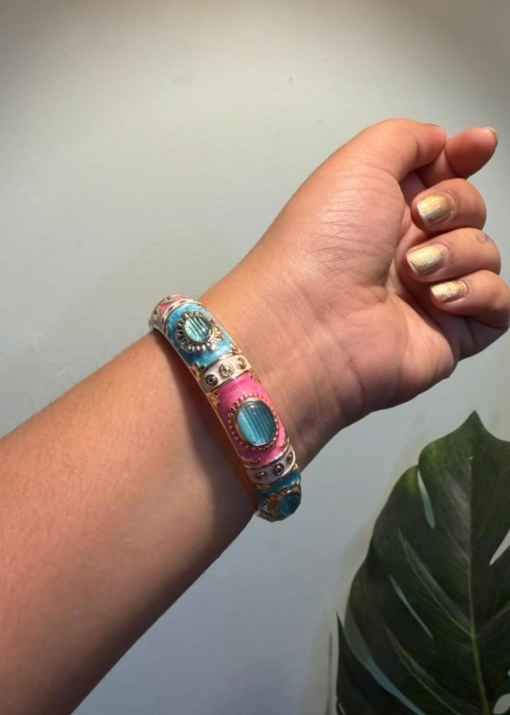 Antique Enamel Bangle - Single - Blue Stones
