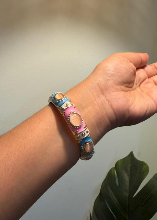 Antique Enamel Bangle - Single - Pink Stones