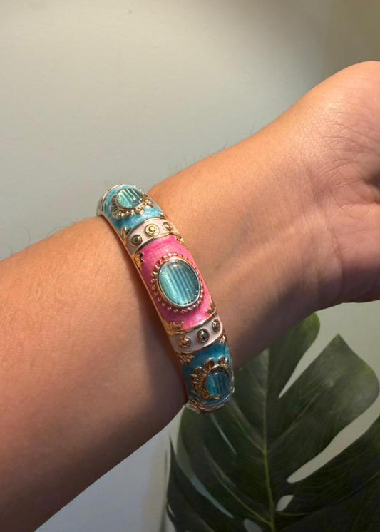 Antique Enamel Bangle - Single - Blue Stones