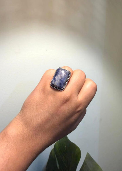 Neel Natural stone Oxidized Ring