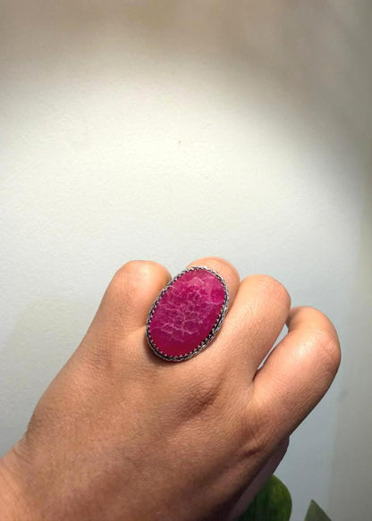 Gulabi Panna Natural stone Oxidized Ring