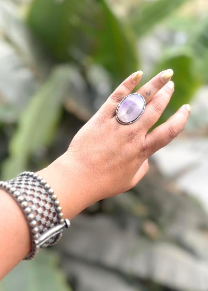 Shahi Opal Natural stone Oxidized Ring