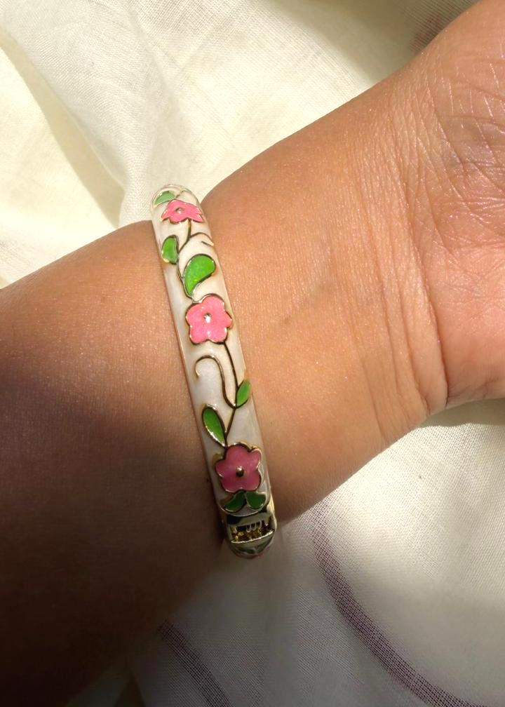 White Garden Enamel Bangle-Single Piece