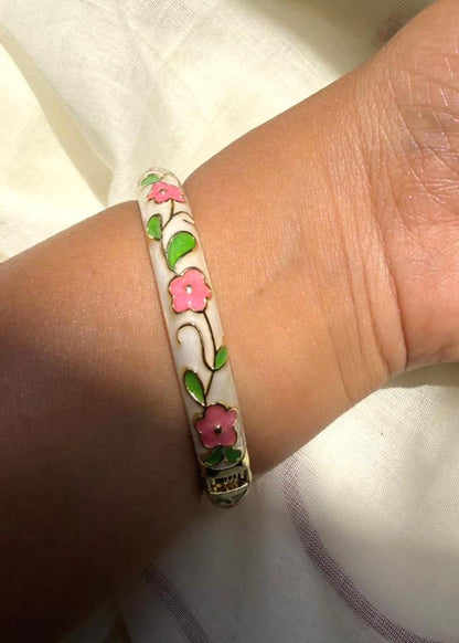 White Garden Enamel Bangle-Single Piece