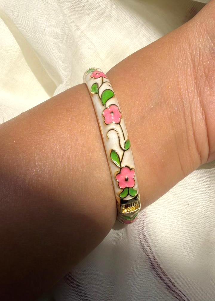 White Garden Enamel Bangle-Single Piece