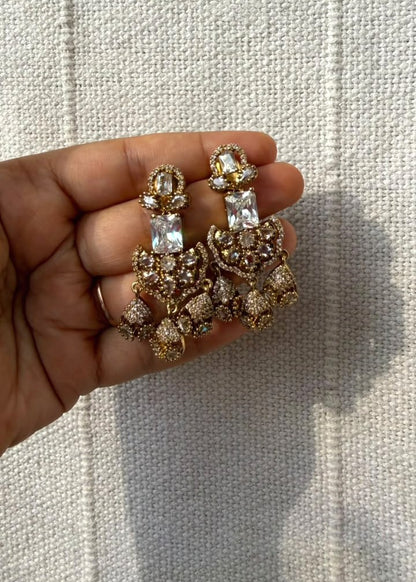Kumudini Jhumki AD Necklace Set - Clear/Gold