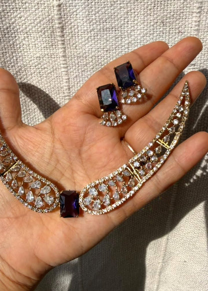 Svarupa Temple AD Necklace Set - Deep Purple