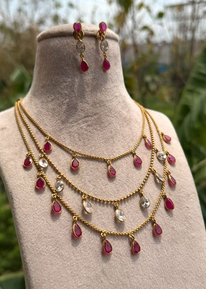 Noor-e-Mahal Layer Necklace - Pink/Ruby/Magenta