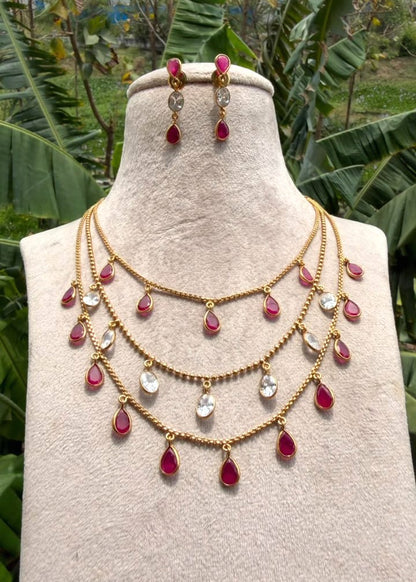 Noor-e-Mahal Layer Necklace - Pink/Ruby/Magenta