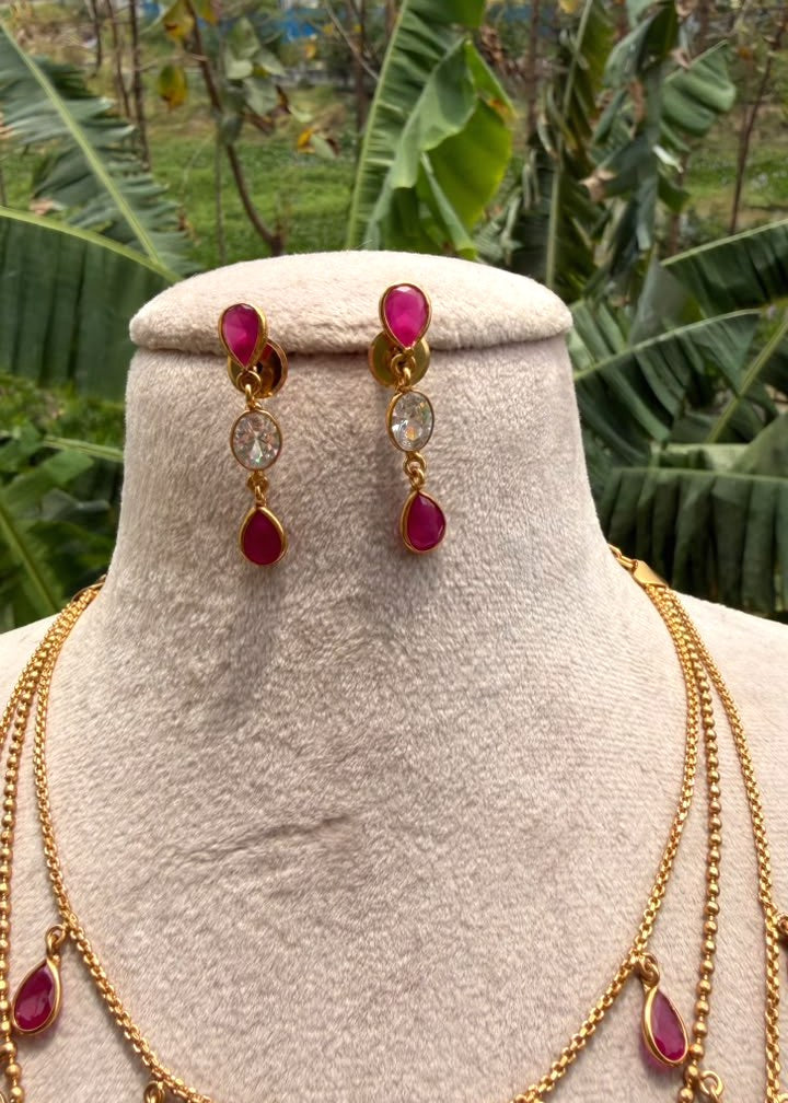 Noor-e-Mahal Layer Necklace - Pink/Ruby/Magenta