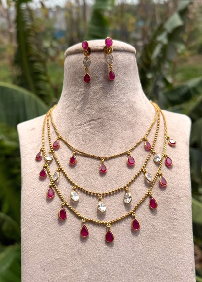 Noor-e-Mahal Layer Necklace - Pink/Ruby/Magenta