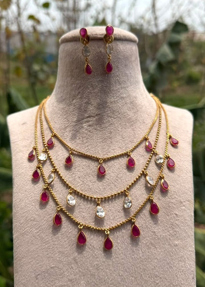 Noor-e-Mahal Layer Necklace - Pink/Ruby/Magenta