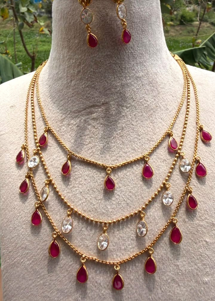 Noor-e-Mahal Layer Necklace - Pink/Ruby/Magenta
