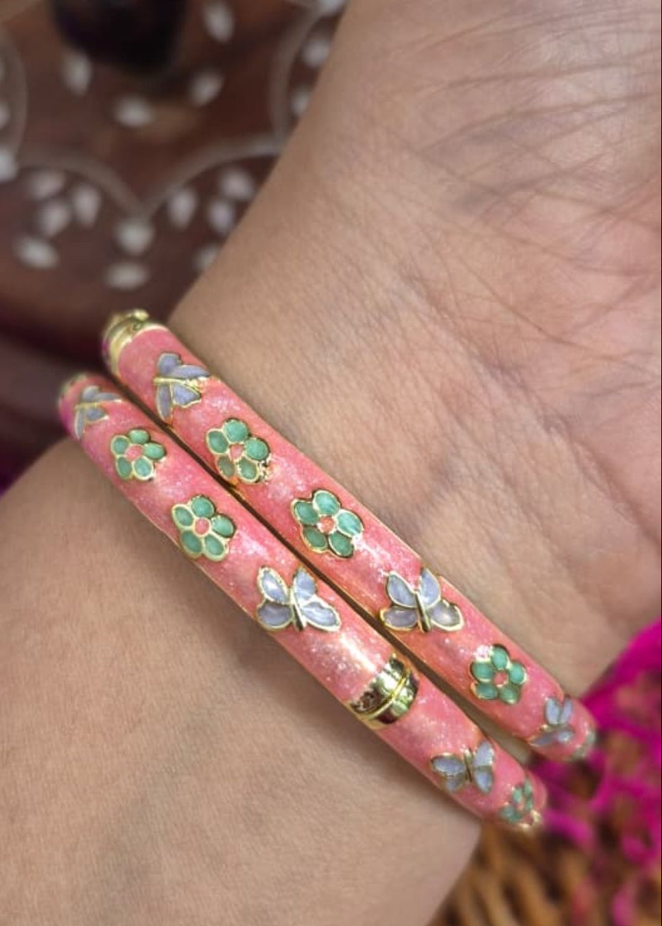 Flower Trail Enamel Bangle- Single Piece (Variants)