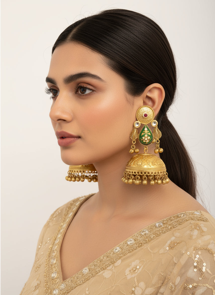 Mastani Ghunghroo Jhumka - Green