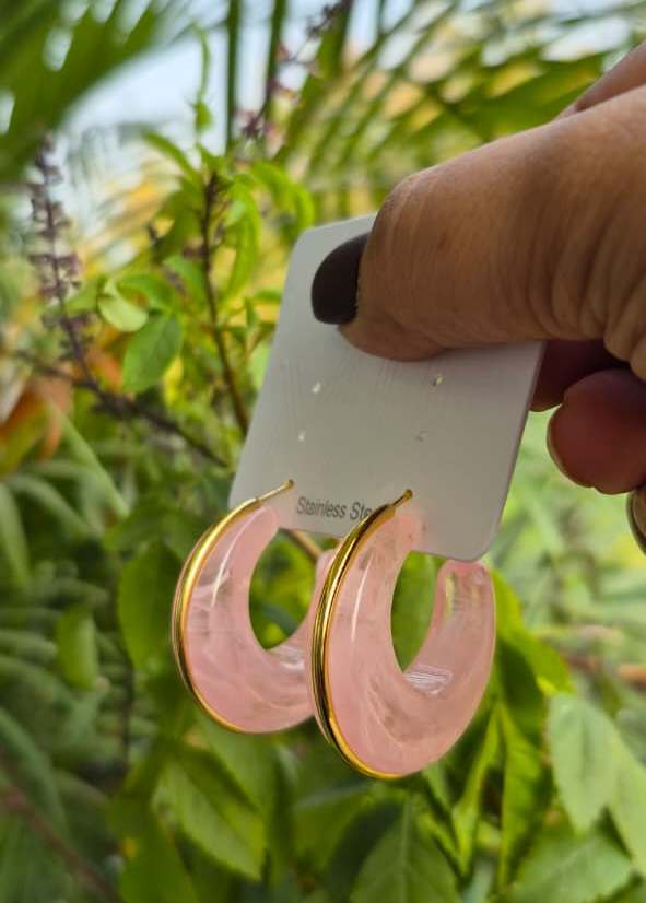 Pink Crescent Anti-Tarnish hoops