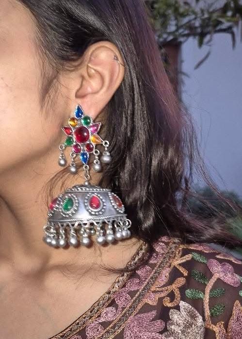 Nritya Oxidized Silver Jhumka