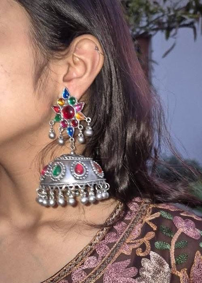 Nritya Oxidized Silver Jhumka