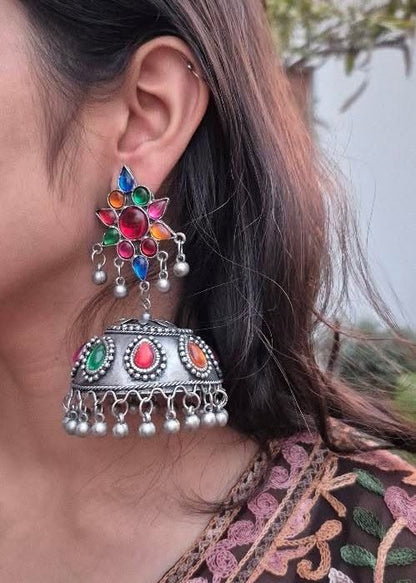 Nritya Oxidized Silver Jhumka