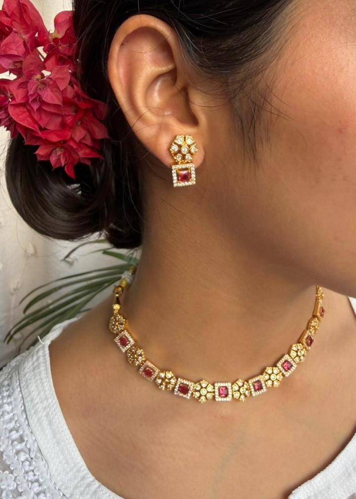 Parashakti Temple AD Necklace Set - Ruby