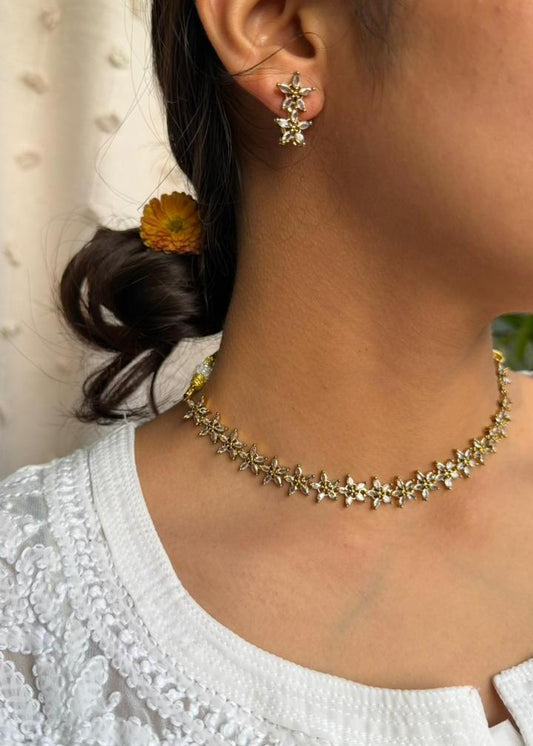 Anandita AD Necklace Set - White/Clear